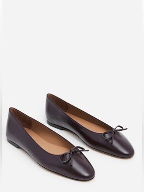 Women's Leather Flattered Ballet Flats in Burgundy, Size 40